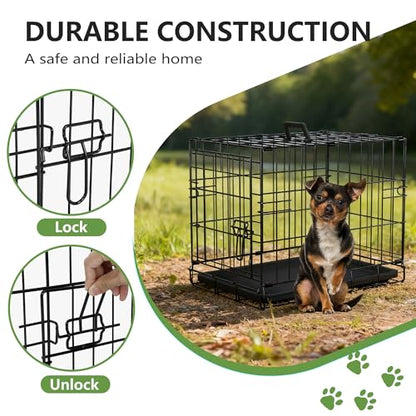 FDW Dog Crate 18-Inch Dog Cage Foldable Metal Kennel with Leakproof Tray Foldable Design Indoor Outdoor Use for Small Dogs,Dark Black - color: Dark Black