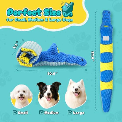 TOOPTATE Interactive Squeaky & Crinkle Dog Puzzle Toys - Plush Dog Enrichment Toys to Keep Them Busy, Cognitive Dog Toys for Small, Medium and Large Dogs - color: Crinkle Crocodile (Blue), size: Medium