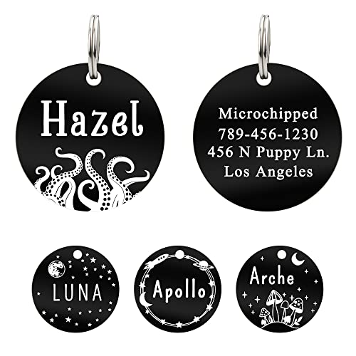 UltraJoys Stainless Steel Pet ID Tag - Personalized Dog and Cat Tags With Front and Back Engraving, Round With Octopus/Squid Design, Small - color: Octopus, size: Small