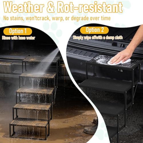 Dog Steps for Car, 5 Steps Foldable Dog Stairs for Large Dogs with Upgraded Non-Slip Surface, Pet Ramp Alternative, Heavy-Duty Plastic Pet Stairs for Vehicles, SUV, Truck, Lightweight & Portable