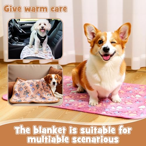 Tegeme 12 Pcs Pet Blankets 30 x 20 Inch Soft Fluffy Fleece Dog Cat Warm Paw Print Pattern Blankets Flannel Throw for Pets Dog Puppy Cat(Pink,Beige,Camel) - color: Pink, size: 30 x 20 Inch