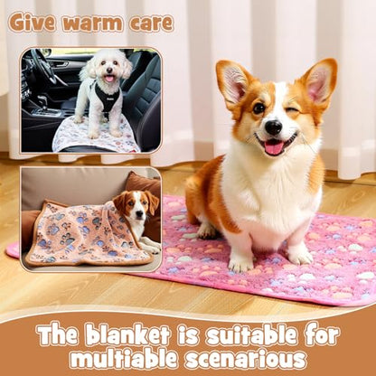 Tegeme 12 Pcs Pet Blankets 30 x 20 Inch Soft Fluffy Fleece Dog Cat Warm Paw Print Pattern Blankets Flannel Throw for Pets Dog Puppy Cat(Pink,Beige,Camel) - color: Pink, size: 30 x 20 Inch