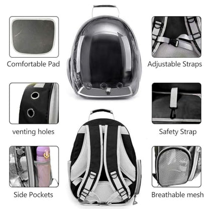 Pet Backpack Carrier with Harness Backpack with Bubble Clear Front for Cats, Small Dogs, Bunnies etc with Harness Included, Pet Carrier for Traveling, Walking, Hiking and Outdoor Activities - color: Black