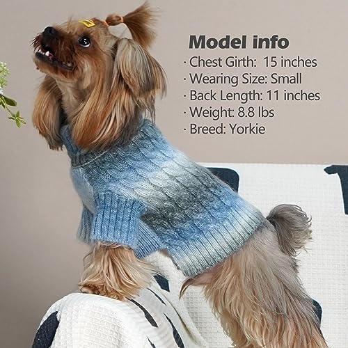 KYEESE Dog Sweater Thick Cable Knit Pet Sweater Gradient Color Small Dog Sweater Fuzzy Warm with Sleeves, Blue, X-Small - color: 07# Blue, size: X-Small (4-6lbs)