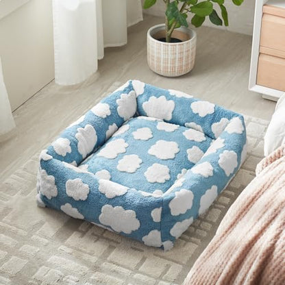 JOEJOY Large Dog Beds Large Sized Dog, Rectangle Washable Orthopedic Pet Bed with Removable Zipper Cover, Cute Soft Calming Puppy Pet Bed with Jacquard Shaggy Plush & Non Skid Bottom - color: Cozy Clouds Blue, size: L (36"x27"x8")