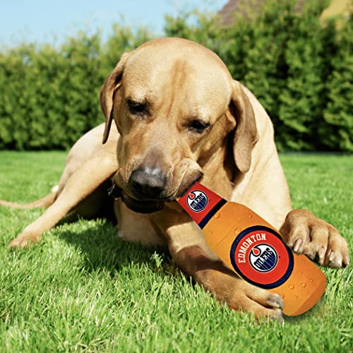 Pets First NHL Edmonton Oilers Beer Bottle Plush Dog & Cat Toy- Cutest Stadium SODA Bottle Snack Plush Toy for Dogs & Cats with Inner Squeaker & Beautiful Hockey Team/Logo - color: Edmonton Oilers, style: NHL Beer Bottle Toy