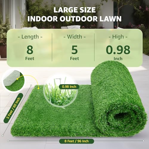 LOOBANI Synthetic Artificial Turf, Artificial Grass for Dog Potty with Drainage Holes, Fake Grass Rug for Garden Landscape Balcony Patio Backyard Decoration, 5 Feet x 8 Feet - size: 5 Feet x 8 Feet