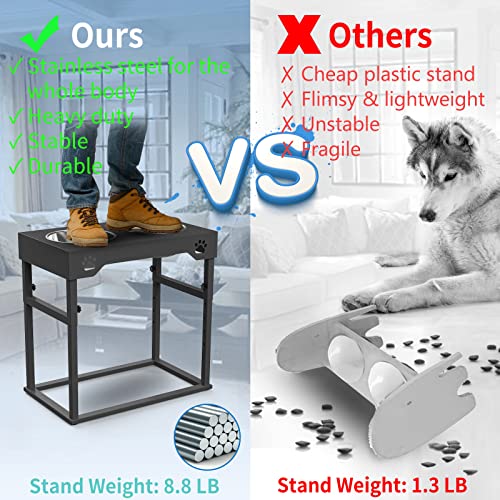 Elevated Dog Bowls, Adjustable Stainless Steel Bowls for Large, X/XL, Medium, Small Sized Dogs, Nonslip, 2 in 1
