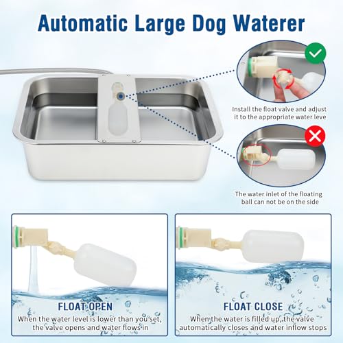 BWOGUE 5 Gal Automatic Dog Water Dispenser for Large Dogs Stainless Steel Outdoor Water Bowl Large Breed Self Filling Dog Waterer Feeder for Dogs Cat Chicken Livestock - size: 5 Gal