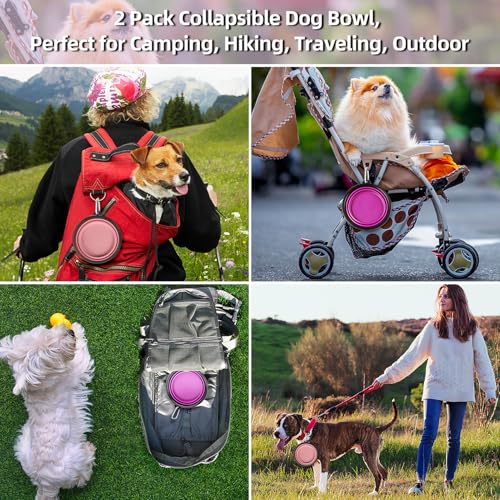 Kytely Large Collapsible Dog Bowls 2 Pack, 34oz Foldable Dog Travel Bowl, Portable Pet Water Food Bowl with Clasp, Pet Cat Feeding Cup Dish for Traveling, Walking, Hiking (Pink+Purple) - color: Purple & Pink