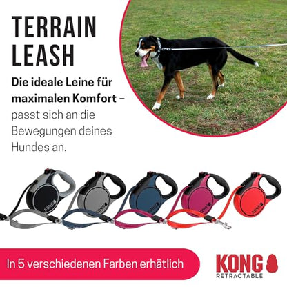 Alcott Kong Terrain Retractable Dog Leash, Medium, Grey, 16' Long. - color: Grey, size: Medium 16'