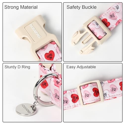 DOGWONG Valentine's Dog Collar, Adjustable Durable Pink Heart Dog Collar Cute Girl Dog Collar for Small Medium Dogs - color: A: Letter Pink Heart, size: Extra Small