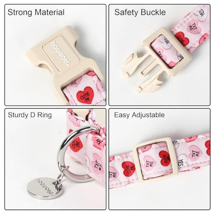 DOGWONG Valentine's Dog Collar, Adjustable Durable Pink Heart Dog Collar Cute Girl Dog Collar for Small Medium Dogs - color: A: Letter Pink Heart, size: Extra Small