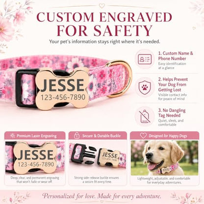 Personalized Dog Collar with Name and Phone Number,Custom Customized Engraved Silent No Jingle ID Nameplate Pet Collar with Bone Buckle,Collars for Puppies X-Small Small Medium Large X-Large Dogs
