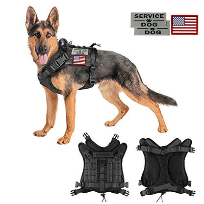 Tactical Service Dog Vest Harness for Medium Large Dog, Military K9 Training Dog Vest with Molle and Loop Panels Adjustable Tactical Harnesses with Handle (01XL, 01-Black) - color: Black, size: X-Large (Pack of 1)