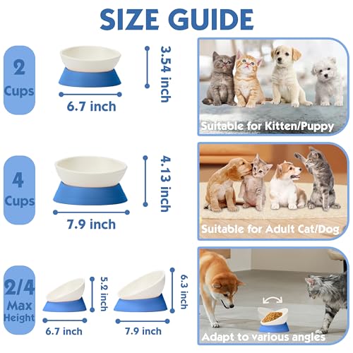French Bulldog Food Bowl- Slanted Tilted Pug Food Water Bowl,Cat Bowl- Feeder for Frenchie/Shih Tzu/Flat Faced Small Dogs/Puppies/Cats (Blue, 4 Cup) - color: Blue, size: 4 Cup