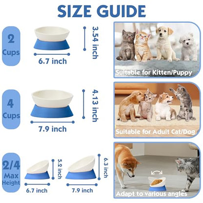 French Bulldog Food Bowl- Slanted Tilted Pug Food Water Bowl,Cat Bowl- Feeder for Frenchie/Shih Tzu/Flat Faced Small Dogs/Puppies/Cats (Blue, 4 Cup) - color: Blue, size: 4 Cup
