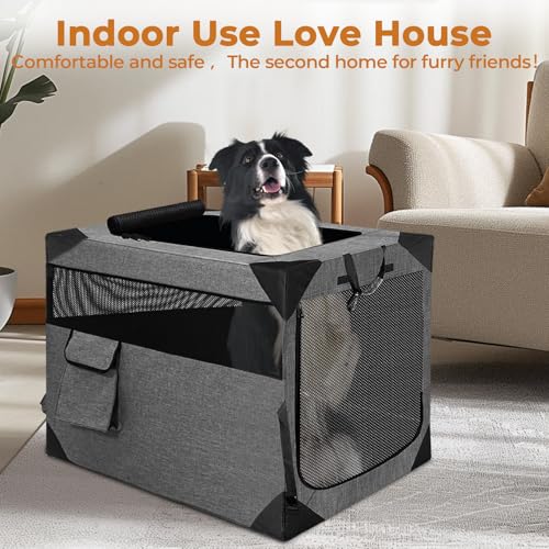 Nottia Dog Crate, Collapsible Soft Travel Crate for Large Dogs (3 Year Warranty), Indoor & Outdoor Portable Pet Kennel with Chew-Proof Mesh Window (Dark Gray, 36" L x 25" W x 25" H)