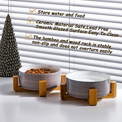 Petygooing Ceramic Cat Dog Bowl Set with Stand, Pet Food and Water Bowl,Medium Pet Dishes Anti Slip Set of 2 Cat Dog Bowls-Cute Modern Pet Food Bowls Small Medium Size (28 OZ /3.6 Cups) Grey White - color: Grey White, size: Medium Size Dog Bowls 850ML*2