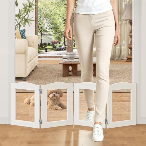 Snughome Clear Freestanding Dog Gate Indoor, 16’’H Acrylic Transparent Pet Gate for Dogs & Puppies, Foldable No Drill Pet Barrier, Adjustable Room Divider Fence for Doorway, Stairs, Hallway, 4 Panel - size: 4 Panel-16''H