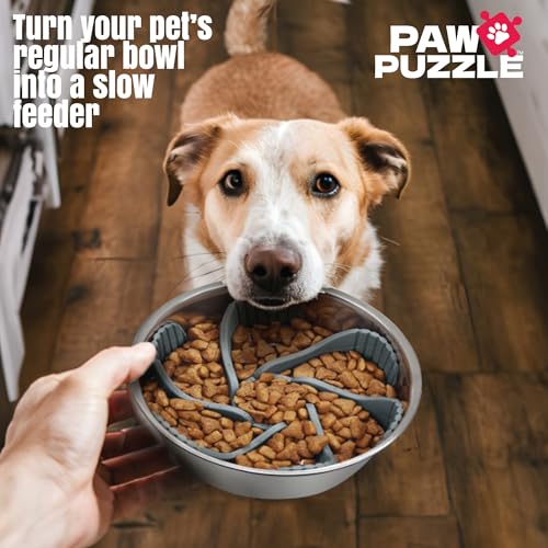 Palz&Co Paw Puzzles Slow Feeder Dog Bowl Insert - 5.5" Round Silicone Insert for Large Pet Bowls, Green - Promotes Healthier Eating & Mental Stimulation, Dishwasher & Freezer Safe - size: Large