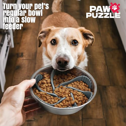 Palz&Co Paw Puzzles Slow Feeder Dog Bowl Insert - 5.5" Round Silicone Insert for Large Pet Bowls, Green - Promotes Healthier Eating & Mental Stimulation, Dishwasher & Freezer Safe - size: Large