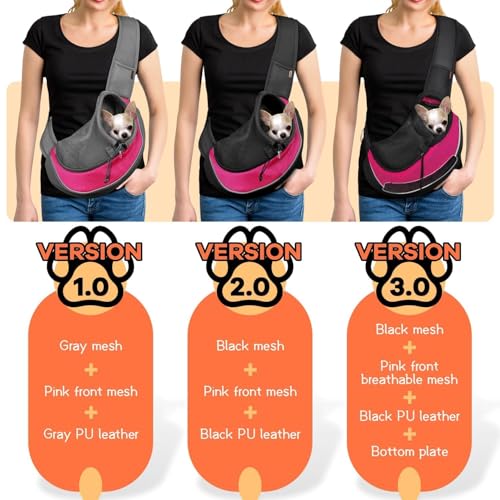 YUDODO Pet Sling Carrier for 2-5 lbs Small Dogs & Cats – Hands-Free Puppy Carrier with Safety Hook, Large Zipper Pocket, Soft Breathable Mesh, Adjustable Strap & Reflective Strip (Pink 1.0 S) - color: Pink 1.0 Basic (Zipper Pocket), size: Small (2-4.5lbs)