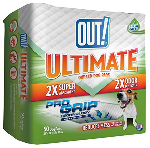 OUT! Petcare Large Dog Pee Pads, Disposable Quilted Training Pads with Pro-Grip, Leak Proof Absorbent Backing, Fast Drying, Puppy Housebreaking, Non Slip, Indoor Pet Potty Supplies, 21x21, 50 Count - size: 50 ct