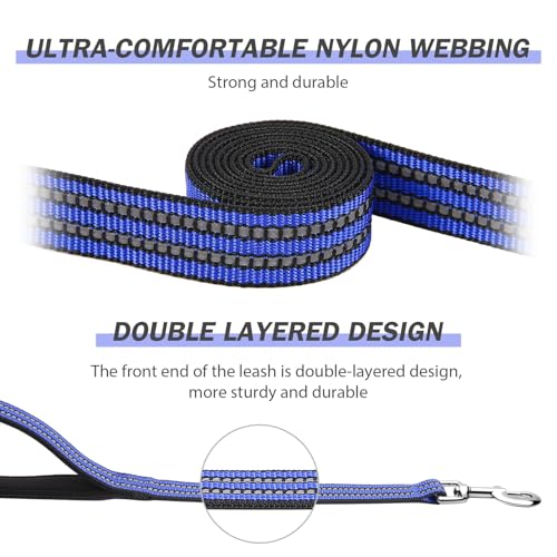 Hikiko Heavy Duty Dog Leash Strong Two Padded Soft Handles Dog Leash for Medium and Large Dogs (Blue,4FT) - color: Blue, size: 1 in x 4 ft