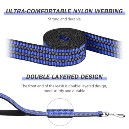 Hikiko Heavy Duty Dog Leash Strong Two Padded Soft Handles Dog Leash for Medium and Large Dogs (Blue,4FT) - color: Blue, size: 1 in x 4 ft