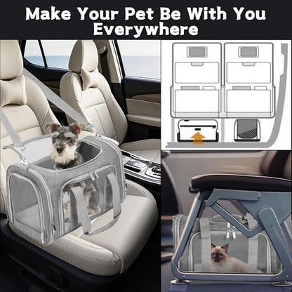 Soft-Sided Cat/Dog/Pet Carrier, Collapsible Pets Travel Carriers for Big Cats/Small Dogs with Shoulder Strap & Removable Mat, Mesh Puppy Carry Bag, Up to 25 Lbs(Gray) - color: GRAY, size: 20"L x 13"W x 13"H