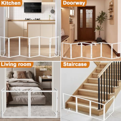 Extra Wide Clear Dog Gate，6 Panel (107.957" W*24.61" Tall) Wooden Dog Gate, Clear Acrylic Pet Gate，Transparent Freestanding Pet Gate for Doorways Stairs - size: 108" W*24.61" Tall (6 Panel)