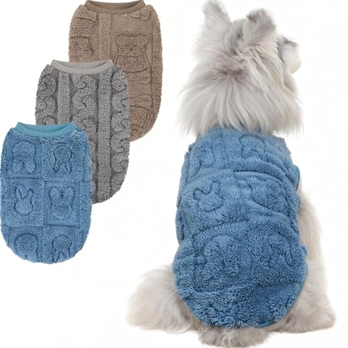 XPUDAC 3 Pack Dog Sweatshirt, Dog Winter Coat with Cute Pattens Pullover Stretchy Fleece Pet Sweater for Small Medium Dogs Girl boy-M（Blue, Khaki, Grey - color: Blue, Khaki, Grey, size: Medium