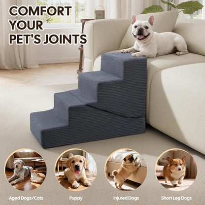 Dog Ramp for Bed Couch, 15.3" H Dog Stairs for Small Dogs | 2 in 1 Transformable 3-Step Pet Steps for Bed, Foldable Cats Ramp to Get on Bed, Non-Slip Balanced, Grey - size: 15.7 X 21.2 X 15.3 In