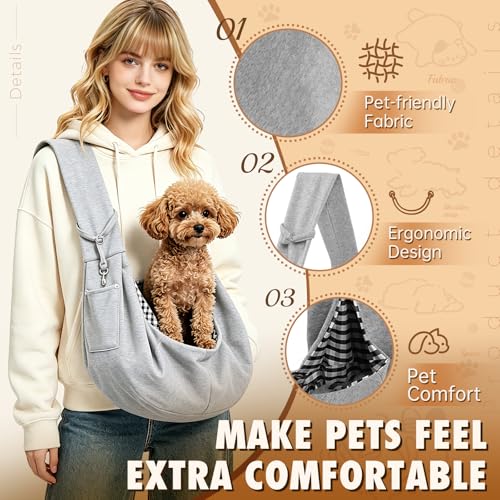 Pet Sling Carrier Bag, Hands-Free Shoulder Strap, for Small Dogs and Cats, Black (Black) (Grey) - color: Grey