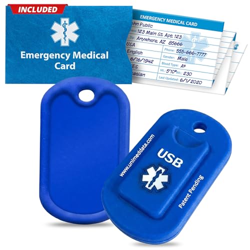 Universal Medical Data Medical Alert USB Holder & Dog Tag Silencer – Fits Most ID Dog Tags & Micro USBs – Silicone, Waterproof – Emergency Alert ID Storage – Replacement for Informer Keychain – Blue - color: Blue