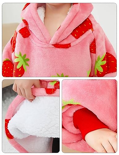 KFUBUO Wearable Blanket Hoodie for Kids Toddlers Sherpa Blanket Sweatshirt With Pocket Cute Hoodies 2-6 Year Old Girl Birthday Gifts Strawberry - color: Printing-strawberry, size: Kids 2-6YR