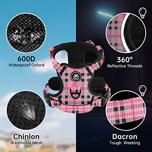 NESTROAD No Pull Dog Harness with Leash, Reflective No Choke Pet Vest Harness,Adjustable Soft Padded Dog Harness with Easy Control Handle for Small Dogs(Checkered Pink,Small) - color: Checkered Pink, size: 【S】neck 11-15" chest 15-21"