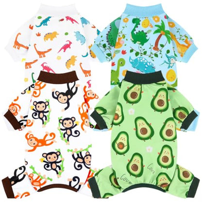 XPUDAC 4 Pack Dog Pajamas Soft Strechy Summer Doggie Clothes for Small Medium Dogs Boy Girl Dog Onesie Puppy Pjs Cat Apparel-2X-Large - size: XX-Large(Chest-22.8" Back-17.8" Neck-12.6")