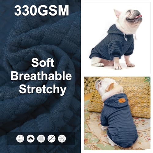 BEAUTYZOO Small Dog Hoodie Sweater with Pockets, Dog Clothes for Small Medium Dogs Boy Girl, Waffle-Like Laminated Cotton Pet Coats with Hat and Leash Hole, Navy Blue XS - color: Navy Blue, size: XS (Back: 10",Chest: 14", Neck: 8.7")