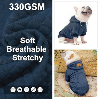 BEAUTYZOO Small Dog Hoodie Sweater with Pockets, Dog Clothes for Small Medium Dogs Boy Girl, Waffle-Like Laminated Cotton Pet Coats with Hat and Leash Hole, Navy Blue XS - color: Navy Blue, size: XS (Back: 10",Chest: 14", Neck: 8.7")