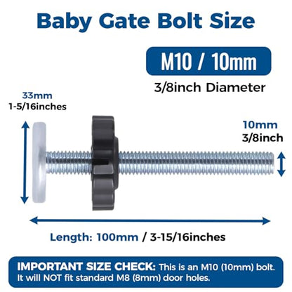 M10 Baby Gate Spindle Rods 4-Pack, Fits 10mm Holes Only, Not for M8, (10mm / 3/8") Extra Long 3.94" Replacement Parts for Pressure Mounted & Pet Safety Gates, Black - color: Black