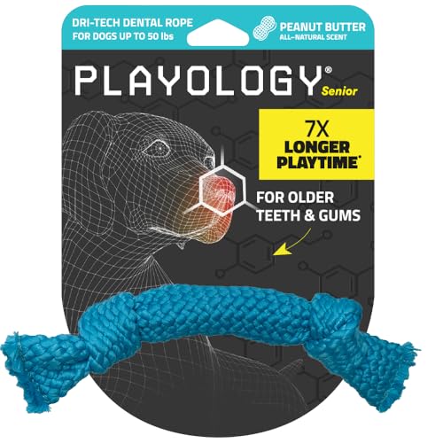 Playology Dog Toys | Dri-Tech Dental Rope Toy for Senior Dogs, Gentle on Teeth | Peanut Butter Scented Medium Toy | Dog Rope for Tug of War - size: Medium Rope, style: Peanut Butter