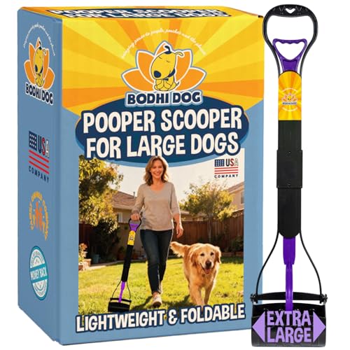 Bodhi Dog 32" Tall Non-Breakable Pooper Scooper for Large Dogs - Lightweight, Foldable Design with Extra Long Handle (Purple) - color: Purple