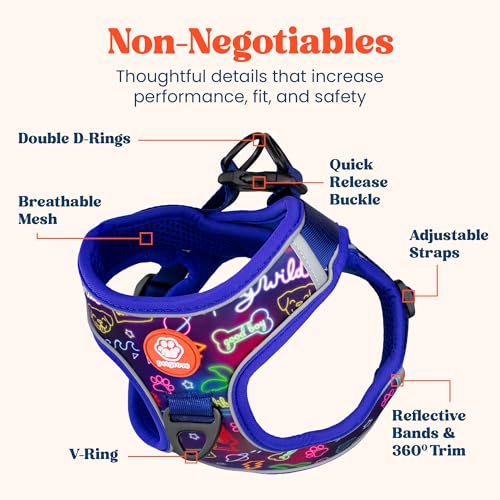 Step in Extra Small Dog Harness and Puppy Harness – No Pull No Choke Mesh Vest with Front & Back Clips for XS Small Breed Dogs (Neon Nights, XS) - color: Neon Nights, size: XS