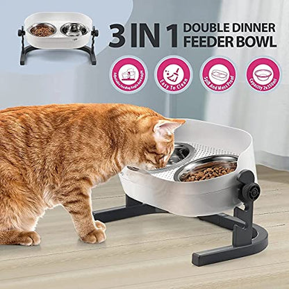 All for Paws Height Adjustable Cat Elevated Bowls Stainless Steel Dog Food Water Bowls, Height Adjustable Cat Feeder Mess Proof Pet Feeding Bowls for Small to Large Size Cats - size: Medium