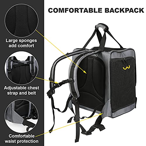 Texsens Pet Carrier Backpack- Extra Large Dog Backpack Carrier with Window Curtain for Medium Large Fat Cats Puppies Rabbits Up to 20 Lbs, Ventilated Design for Travel, Hiking, Outdoor (Grey)