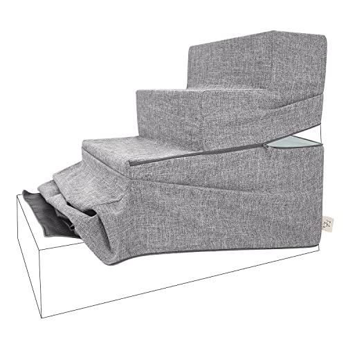 Best Pet Supplies Non-Slip Foam Dog Stair & Pet Ramp, Balanced Indoor Step Support - Foldable Stair Cover, Gray Linen, 4-Step - color: Gray Linen, size: 4-Step (H: 22"), style: Replacement Cover