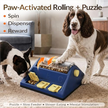 KADTC Dog Puzzle Toy, Large Size, 2 Levels of Challenge, Paw-Activated Rolling Treat Dispenser, Slow Feeder & Mental Stimulation for Small/Medium Dogs Enrichment Toys - color: Blue, size: Large