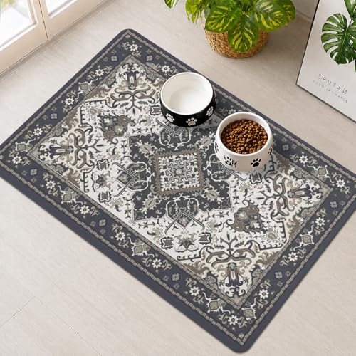 Pet Feeding Mat for Floors Waterproof Dog Mat for Food and Water Absorbent Quick Dry Non Slip mat for Cat Bowls - color: Darkgray, size: 20"L x 12"W